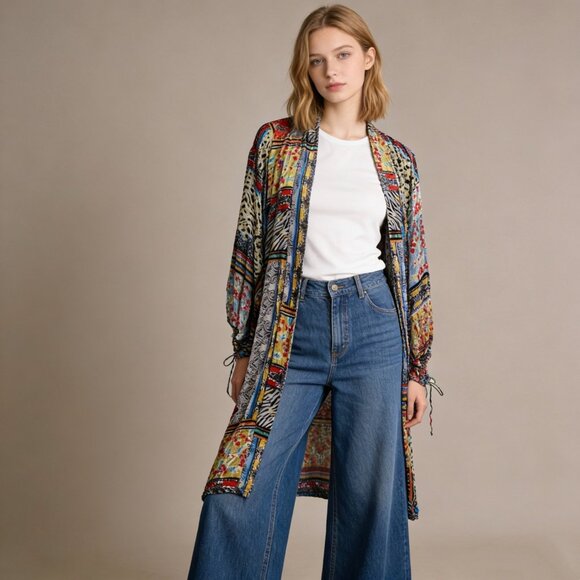 NWOT Johnny Was Bibi Silk Blend Velvet KIMONO Floral Coat Sz S